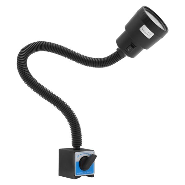 Drejebænks- & arbejdslys - LED 5W maskinlampe - Magnetfod - Fleksarm - Dagslys 6500K - EU-stik 110–240V - Kabel 1,2 m - Lumen 500–600 - Sort