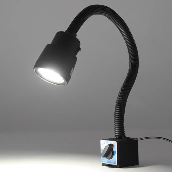 Drejebænks- & arbejdslys - LED 5W maskinlampe - Magnetfod - Fleksarm - Dagslys 6500K - EU-stik 110–240V - Kabel 1,2 m - Lumen 500–600 - Sort