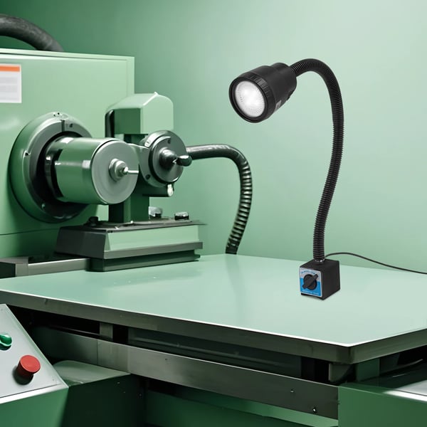 Drejebænks- & arbejdslys - LED 5W maskinlampe - Magnetfod - Fleksarm - Dagslys 6500K - EU-stik 110–240V - Kabel 1,2 m - Lumen 500–600 - Sort