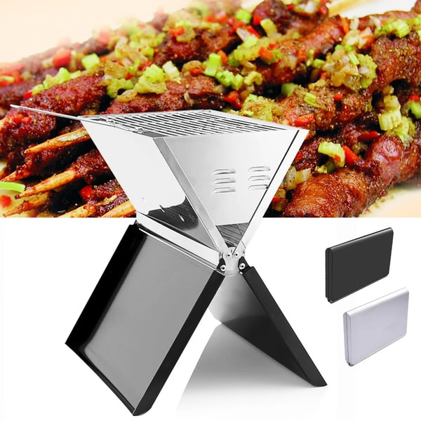 BBQ grill - Kulgrill - Rustfrit stål - Sammenklappelig & bærbar - Udendørs brug - Til 3–5 personer - Foldemål 36,5×25,5×4,5 cm