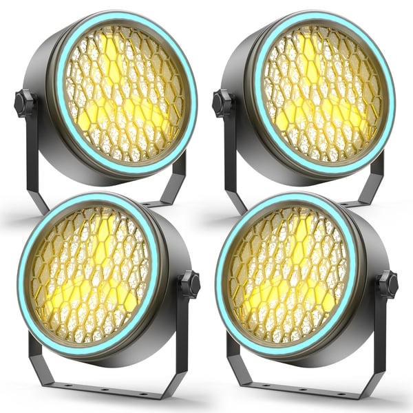 4-pack COB PAR-lampa - 3×30W - 51×0,2W RGB LED-list - DMX512/RDM - 8/10 kanaler - Auto/Ljudstyrd/Master-Slave - Varmt ljus
