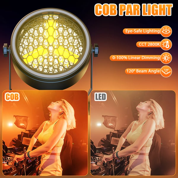 4 kpl COB PAR -valaisin - 3×30 W - 51×0,2 W RGB LED-nauha - DMX512/RDM - 8/10 kanavaa - Auto/Ääniohjaus/Master-Slave - Lämmin valo
