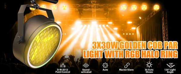 4 kpl COB PAR -valaisin - 3×30 W - 51×0,2 W RGB LED-nauha - DMX512/RDM - 8/10 kanavaa - Auto/Ääniohjaus/Master-Slave - Lämmin valo