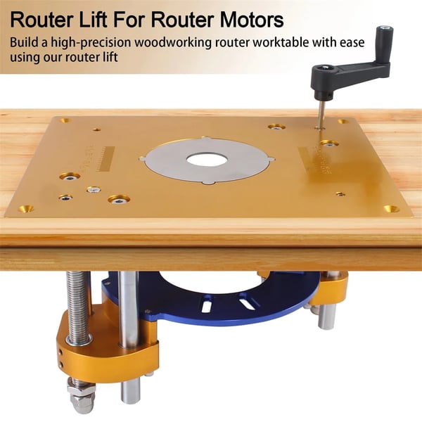 Fräslyft för bordfräs - Router Lift System - Insatsplatta i Metall - Justerbar Höjd - För Elektrisk Träfräs - DIY Träbearbetning