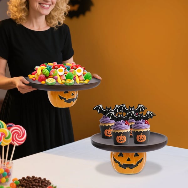 Græskarformede Kagefade - Serveringsfad - Sæt med 2 - Halloween - Orange