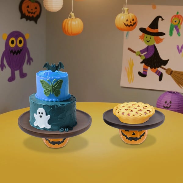 Græskarformede Kagefade - Serveringsfad - Sæt med 2 - Halloween - Orange
