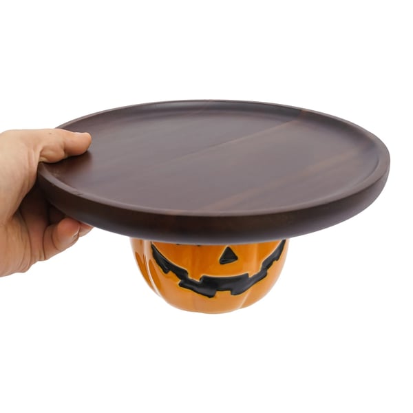 Græskarformede kagefade - Sæt med 2 - Akacietræ - Ø 21,5/26 cm - Højde 9,8 cm - Halloween dessertdisplay - Bordmodel - Mørkebrun