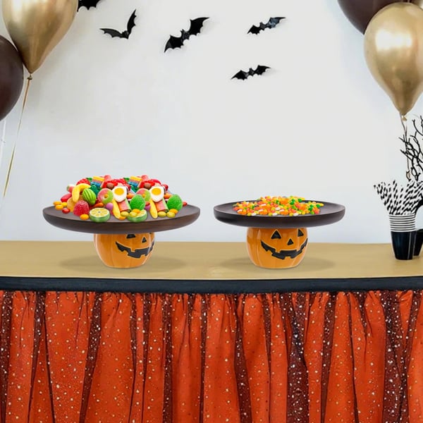 Græskarformede kagefade - Sæt med 2 - Akacietræ - Ø 21,5/26 cm - Højde 9,8 cm - Halloween dessertdisplay - Bordmodel - Mørkebrun