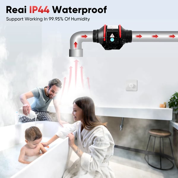 Udsugningsventilator - Inline kanalventilator 100 mm - 310 m³/h - Justerbar hastighed - Lavt støjniveau - Til HVAC/hjem - Sort