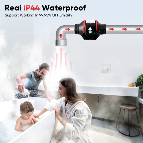 Udsugningsventilator - Inline kanalventilator 100 mm - 310 m³/h - Justerbar hastighed - Lavt støjniveau - Til HVAC/hjem - Sort