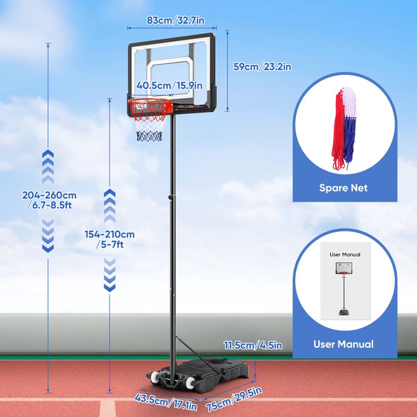 Basketställning - Portabel basketkorg - Höjdjusterbar 152–213 cm - För barn - Lätt att flytta - Svart