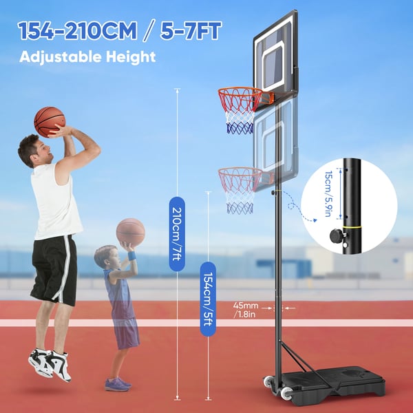 Basketställning - Portabel basketkorg - Höjdjusterbar 152–213 cm - För barn - Lätt att flytta - Svart