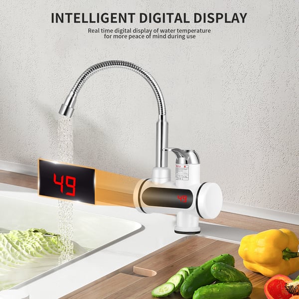 Elektrisk varmtvandshane - Gennemstrømsvandvarmer - 220 V - LED-display - Hurtig opvarmning - AC, CE - Sølv