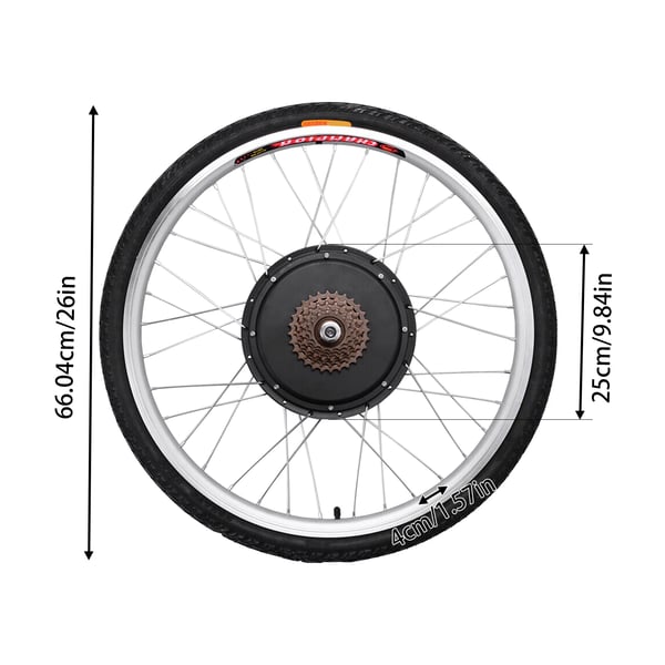 Elcykel konverteringssæt - Bagnavsmotorhjul 48V 1000W - 66 cm - Skivebremse - 45 Nm, 450 omdr./min - Op til 50 km/t - Blysyre/Lithium (uden batteri)