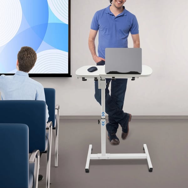 Computerbord på hjul - L-formet laptopbord - 360° vinkeljustering - 4 låsbare hjul - MDF & kulstofstål