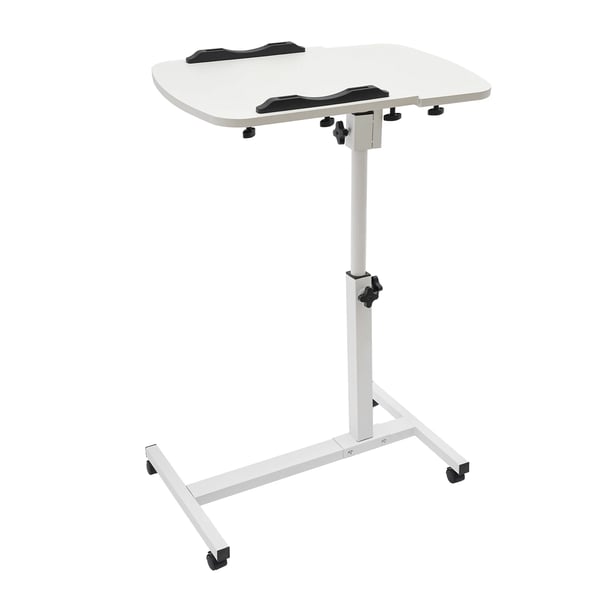 Computerbord på hjul - L-formet laptopbord - 360° vinkeljustering - 4 låsbare hjul - MDF & kulstofstål