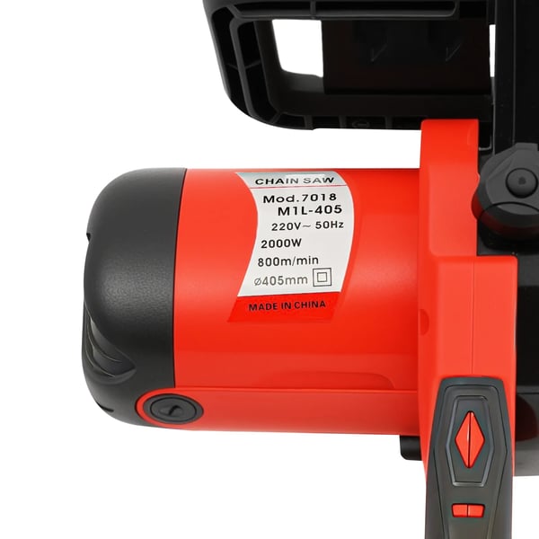 Elektrisk kædesav/motorsav - 2000 W 220 V - Sværd 40,5 cm - 800 omdr./min - Støjsvag - Let - Nettilsluttet - Rød