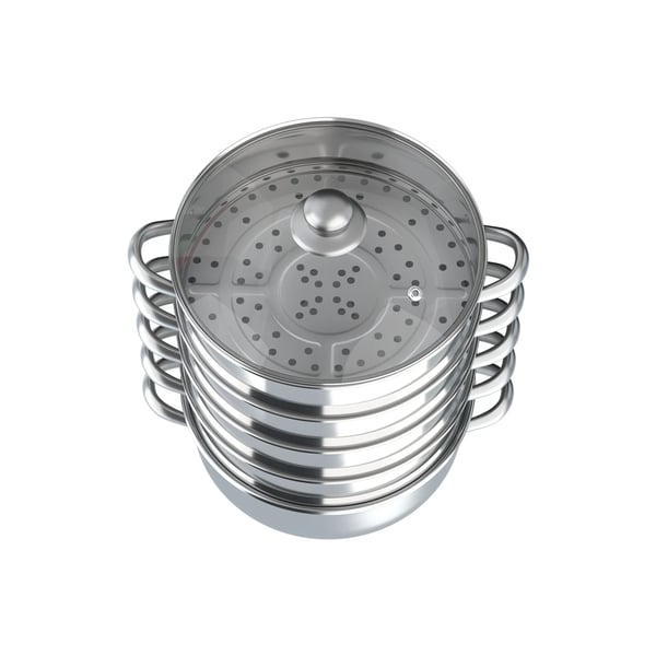 Höyrykeitin - Tuplakattila - Ruostumaton Teräs - 30 cm - Karkaistu Lasikansi - Ergonominen Kahva - 5 Kerrosta - Tumman Khaki