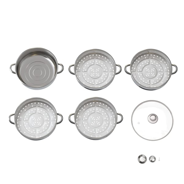 Höyrykeitin - Tuplakattila - Ruostumaton Teräs - 30 cm - Karkaistu Lasikansi - Ergonominen Kahva - 5 Kerrosta - Tumman Khaki