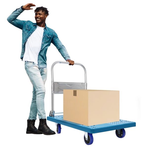 Transportvogn - Platformvogn - Sammenklappeligt Håndtag - 300 kg Kapacitet - 60×90×84 cm - PVC & Jern - Med Hjul - Blå