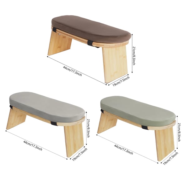Meditointijakkara - Taitettava polvipenkki - Bambu - 5° etukallistus - Paksu vaahtopehmuste - Enint. 180 kg - 44×19×21 cm - Riisinvalkoinen