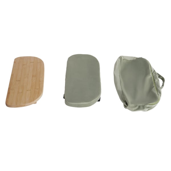 Meditointijakkara - Taitettava polvipenkki - Bambu - 5° etukallistus - Paksu vaahtopehmuste - Enint. 180 kg - 44×19×21 cm - Riisinvalkoinen