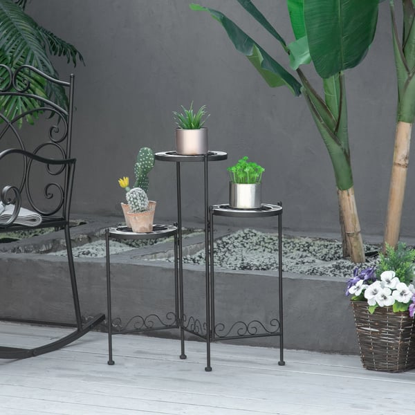 Växtställ - Fällbar blomhylla - Metall - 3 hyllplan - Inne/ute - 60×22×65 cm - Svart