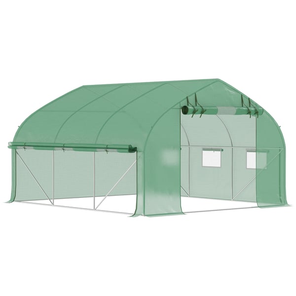 Tunnelväxthus - Trädgårdsväxthus - 347×300×200 cm - Rulldörr - 6 fönster - PE-duk 140 g/m² - Galvaniserad stålram - Vattentät - Grön
