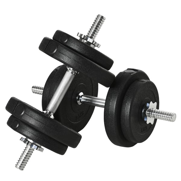 Hantelset - 2‑i‑1 Hantlar och skivstång - 30 kg Totalvikt - Justerbara vikter - Halkfria handtag - För styrketräning - Svart/grön