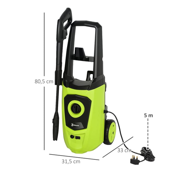 Högtryckstvätt - Elektrisk - 1800 W - 150 Bar - 510 l/h - Aluminiumspump - Auto Stop - Med Slang - Grön/Svart