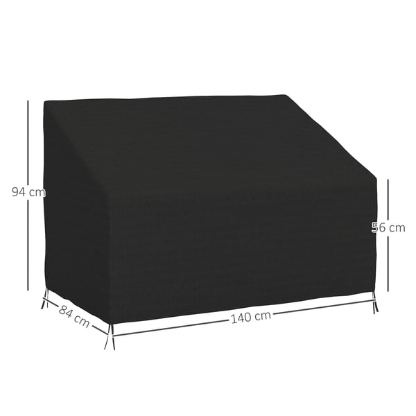 Överdrag för 2-sits trädgårdsbänk - Möbelskydd utomhus - Vattentät 600D Oxford med beläggning - Mått 140 x 84 x 56/94 cm - Svart