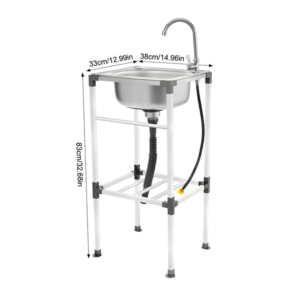 Keittiöallas - Vapaasti seisova yksiallas - 304 ruostumaton teräs - 38×33×83 cm - 360° kääntyvä hana - Maks. kuorma 60 kg - Hopea