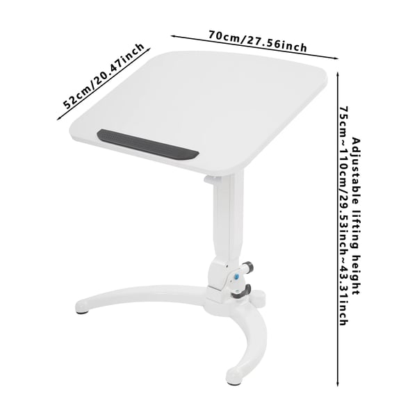 Rullende laptopbord - Højdejusterbart ståbord - Vinkel 15–90° - Plade 52×70 cm - Højde 75–110 cm - Maks 2,5 kg - MDF - Hvid
