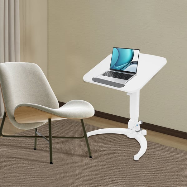 Rullende laptopbord - Højdejusterbart ståbord - Vinkel 15–90° - Plade 52×70 cm - Højde 75–110 cm - Maks 2,5 kg - MDF - Hvid