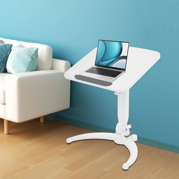 Rullende laptopbord - Højdejusterbart ståbord - Vinkel 15–90° - Plade 52×70 cm - Højde 75–110 cm - Maks 2,5 kg - MDF - Hvid