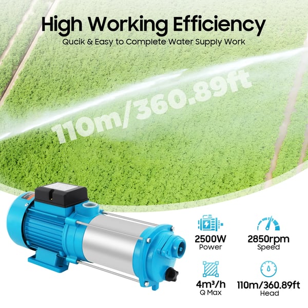 Vesipumppu - Keskipakoinen kastelupumppu - 2500 W - Korkeapaine - 110 m nostokorkeus - 220 V EU‑pistoke - Ruostumaton teräs - 2850 rpm