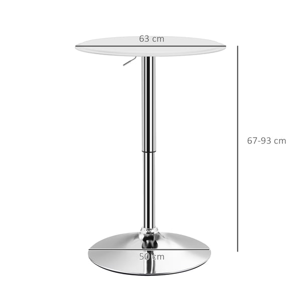 Barbord - Höj- och sänkbart - 360° Snurr - Rund Fot - Ø63 cm - Höjd 67–93 cm - Vit