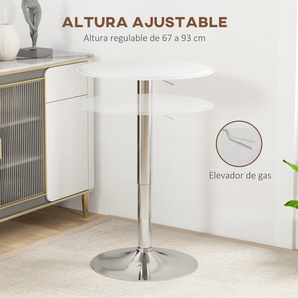 Barbord - Höj- och sänkbart - 360° Snurr - Rund Fot - Ø63 cm - Höjd 67–93 cm - Vit