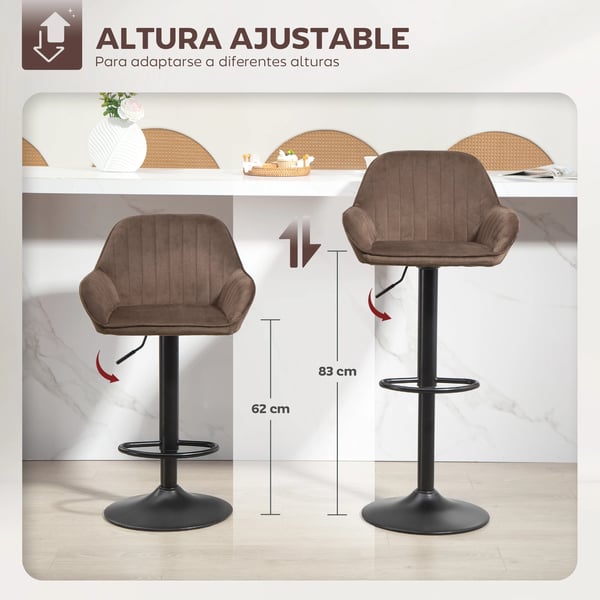 Set med 2 barstolar - Snurrbar barstol - Höjdjusterbar 62–83 cm - Sammet - Ryggstöd & fotstöd - Benvit