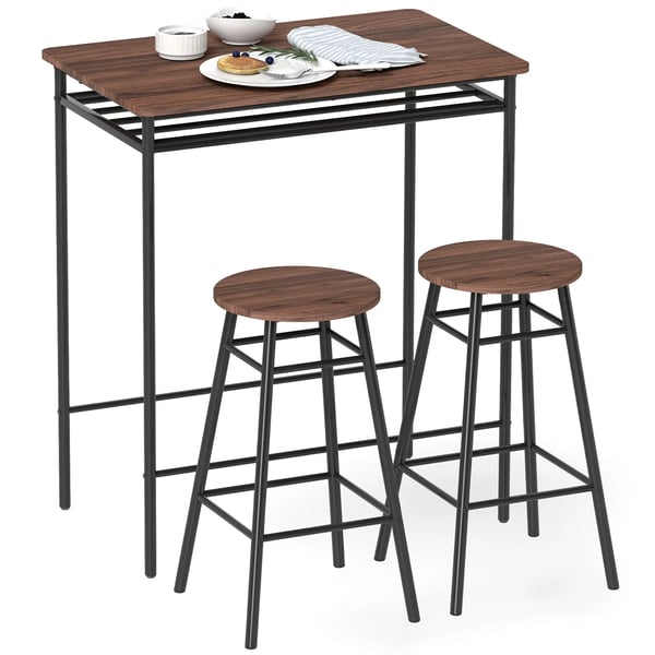 Barset 1 bord + 2 barstolar - Metallram - MDF-bordsskiva - Fristående - För kommersiellt bruk - Kaffebrun