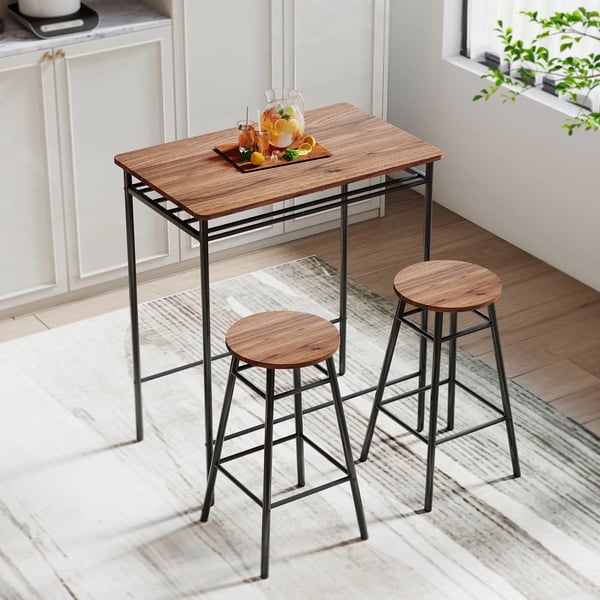 Barset 1 bord + 2 barstolar - Metallram - MDF-bordsskiva - Fristående - För kommersiellt bruk - Kaffebrun