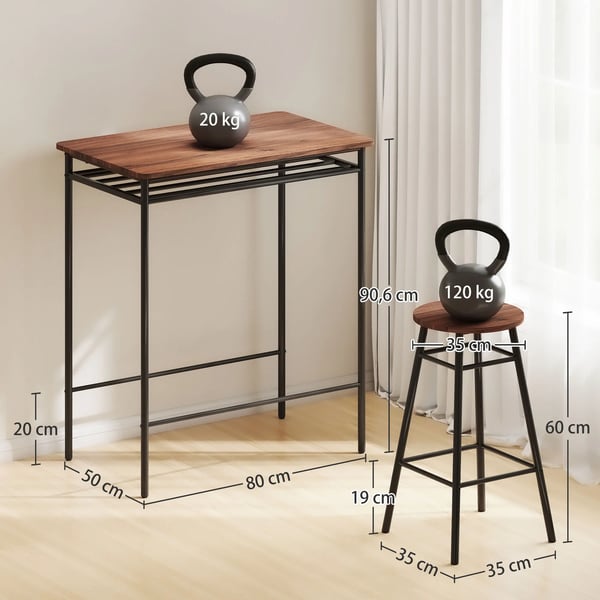 Barset 1 bord + 2 barstolar - Metallram - MDF-bordsskiva - Fristående - För kommersiellt bruk - Kaffebrun