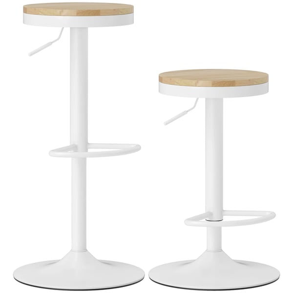 Set med 2 köks- och barstolar - Barstol - Justerbar höjd - Träsits - Stålram - Fotstöd - Natur och vit
