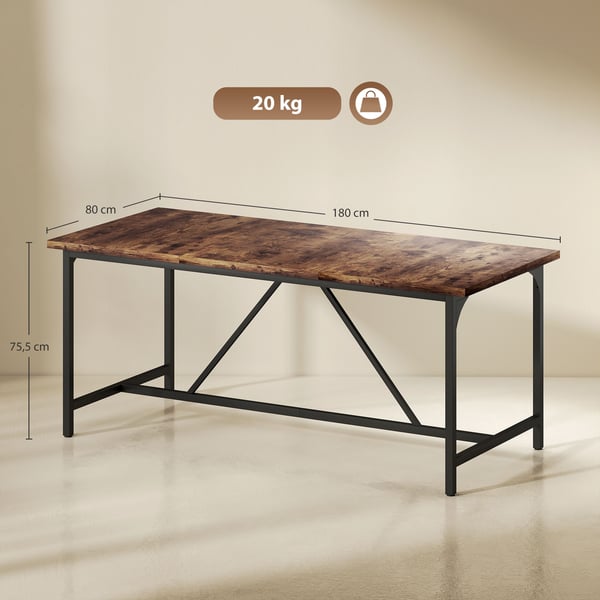 Matbord - Rektangulärt - 6–8 personer - Metallben - 180×80×75,5 cm - Modern stil - Rustik brun