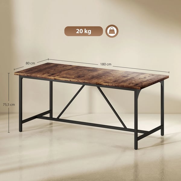 Matbord - Rektangulärt - 6–8 personer - Metallben - 180×80×75,5 cm - Modern stil - Rustik brun