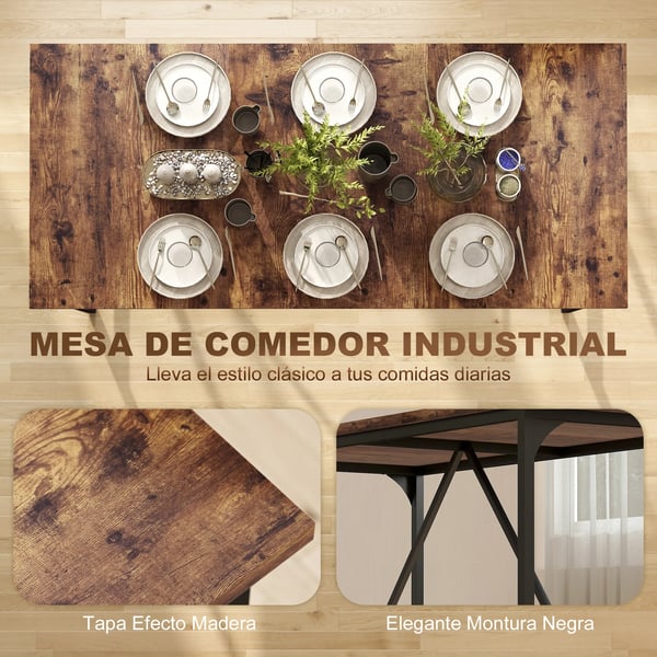 Matbord - Rektangulärt - 6–8 personer - Metallben - 180×80×75,5 cm - Modern stil - Rustik brun