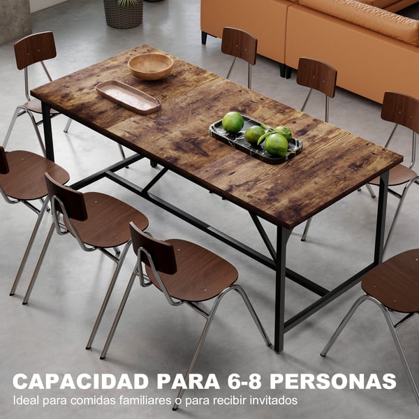 Matbord - Rektangulärt - 6–8 personer - Metallben - 180×80×75,5 cm - Modern stil - Rustik brun