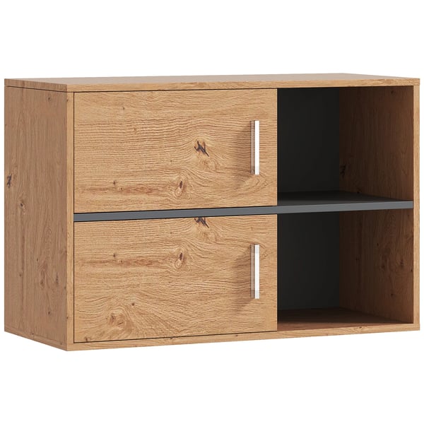 Badrumsskåp - Fristående - 2 Dörrar - Öppna Fack - 80 x 35 x 57,5 cm - Natur