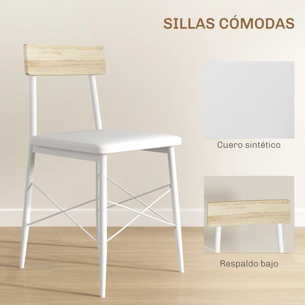 Matgrupp 3-delar - Matbord och 2 stolar - Öppen hylla - Stålram - Modern design - Vit och ek