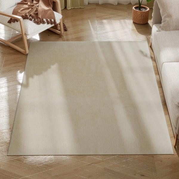 Matta - Ryamatta lång lugg - Storlek 160 x 230 cm - Maskintvättbar - Mjuk - 100% Polyester - Enfärgad modern stil - Vit